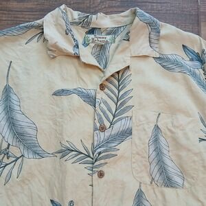 Tommy Bahama Shirt Mens Medium Tan 100%‎ Silk Tropical Leaf Hawaiian Camp Loop